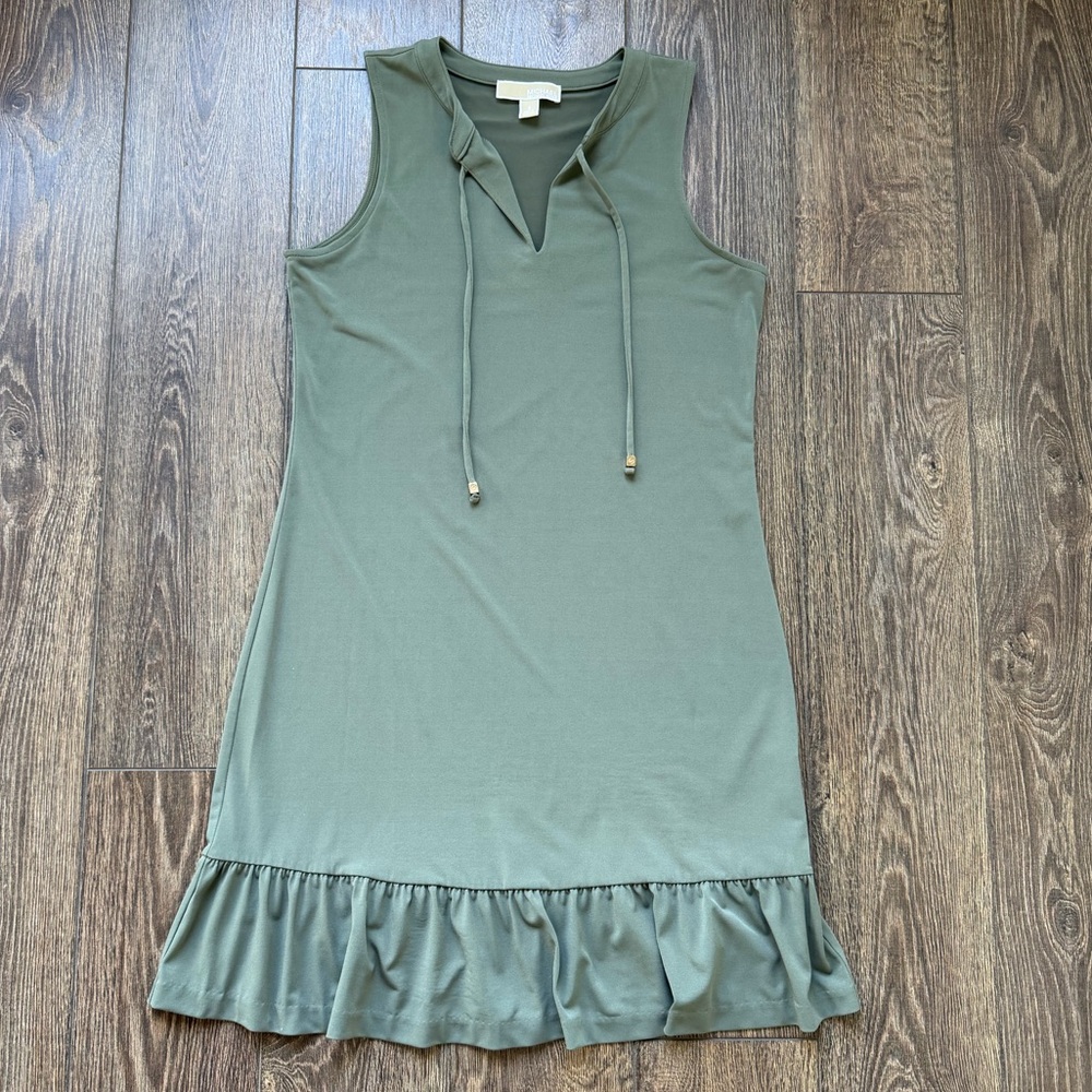 Michael Kors Sleeveless Ruffle Hem Dress Olive Green